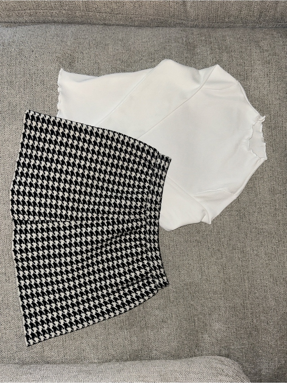 Girls' Houndstooth Mini Skirt and White Top Matching Set
